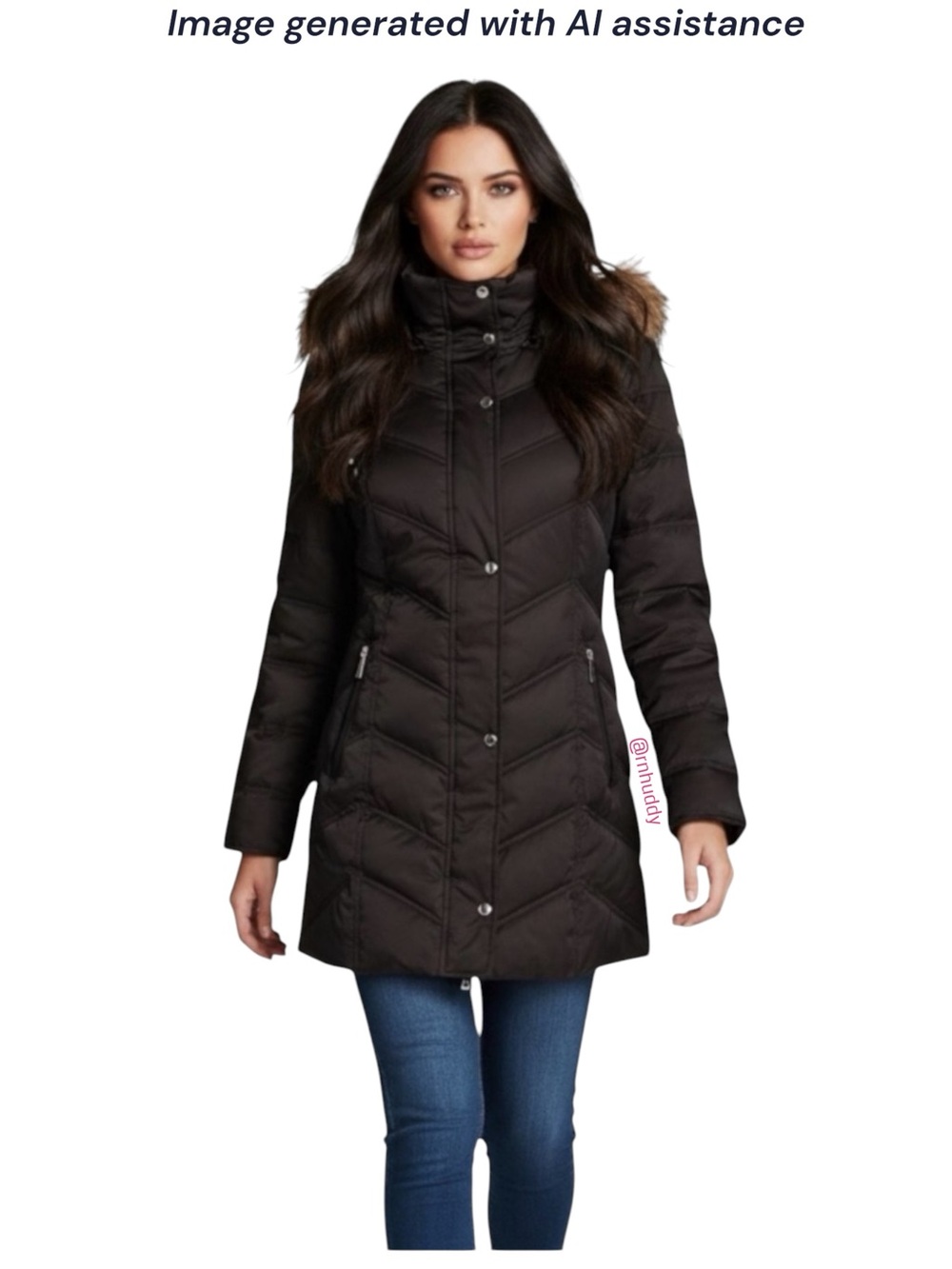 Kenneth Cole 3X black duck down waterfowl feather faux fur trim hood puffer